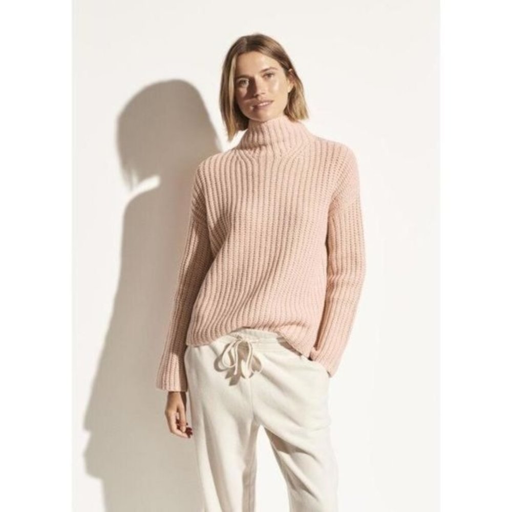Vince Lofty Rib Knit Drop Sleeve Wool & Cashmere Blend Chunky Turtleneck Sweater - Picture 4 of 16